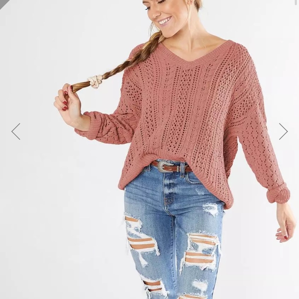Red by BKE pointelle pullover sweater